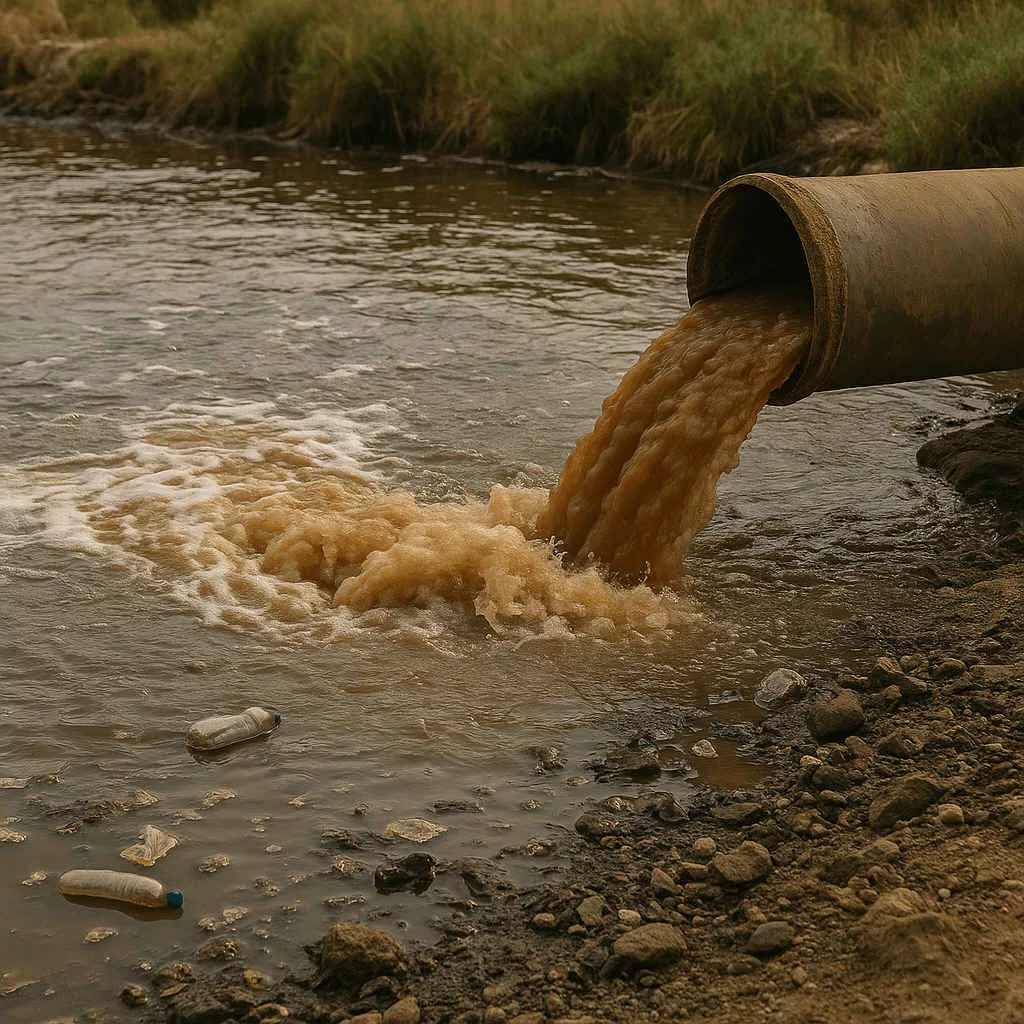 tuberia industrial y agua contaminada